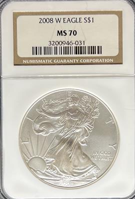 2008 Silver Eagle MS70 NGC