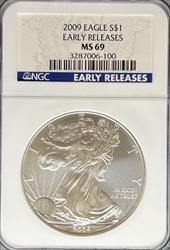 2009 Silver Eagle MS69 NGC Early Release