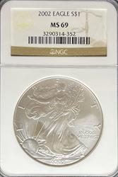 2002 Silver Eagle MS69 NGC