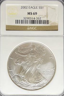 2002 Silver Eagle MS69 NGC