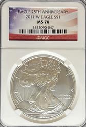 2011-W Silver Eagle MS70 NGC 25th Anniversary