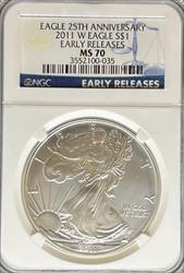 2011-W Silver Eagle MS70 NGC Early Release 25th Anniversary