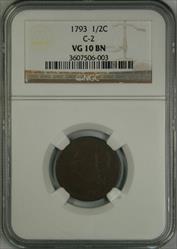1793 Liberty Cap Half Cent VG10 NGC