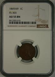 1869/69 Indian Cent AU55 NGC RPD FS-303 Snow-4