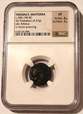 Ancient Greek - Thessaly - Skotussa c 300-100 BC AE Trichalkon  obv Athena VF NGC