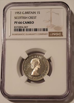 Great Britain Elizabeth II 1953 1 Shilling Scottish Crest PF66 Cameo NGC Low Proof Mintage