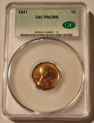 1941 Lincoln Wheat Cent PR63 RB CACG Low Proof Mintage