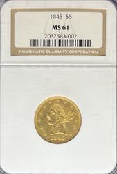 1845 $5 Liberty MS61 NC