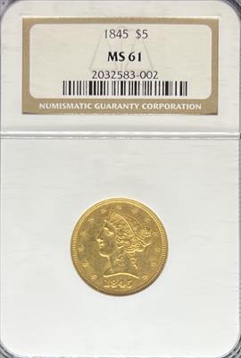 1845 $5 Liberty MS61 NC