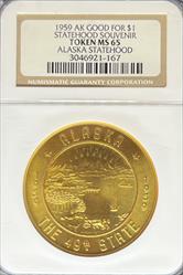 1959 Alaska Statehood Token MS65 NGC