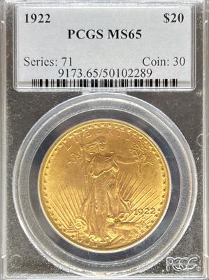 1922 $20 St Gaudens MS65 PCGS