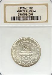 1936 50C Norfolk MS67 NGC