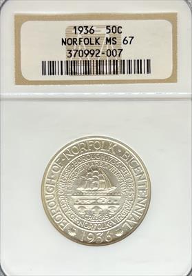 1936 50C Norfolk MS67 NGC