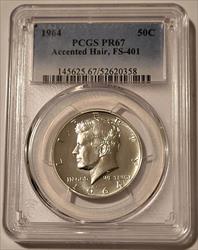 1964 Kennedy Silver Half Dollar Accented Hair FS-401 Proof PR67 PCGS