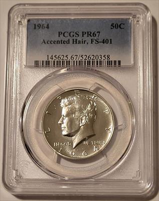 1964 Kennedy Silver Half Dollar Accented Hair FS-401 Proof PR67 PCGS