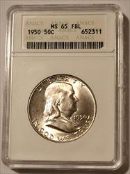 1950 Franklin Half Dollar MS65 FBL ANACS