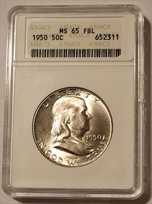 1950 Franklin Half Dollar MS65 FBL ANACS
