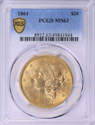 1861 $20 Liberty MS63 PCGS