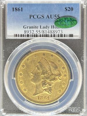 1861 $20 Liberty AU55 PCGS CAC