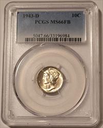 1943 D Mercury Dime MS66 FB PCGS