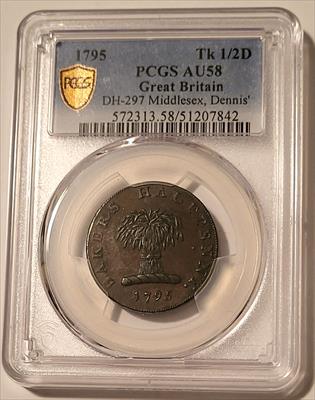Great Britain 1795 1/2 Penny Conder Token Middlesex - Dennis' DH-297 AU58 PCGS GSH