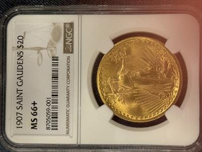 1907 $20 St Gaudens MS66+ NGC