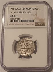 India Bengal Presidency AH1229//17-49 (c 1830 AD) Silver Rupee MS63 NGC