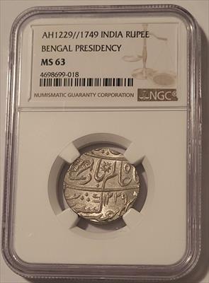 India Bengal Presidency AH1229//17-49 (c 1830 AD) Silver Rupee MS63 NGC