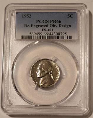 1952 Jefferson Nickel Re-Engraved Obverse Design FS-401 Proof PR66 PCGS