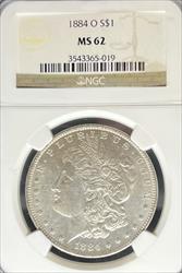 1884-O Morgan Dollar MS62 NGC