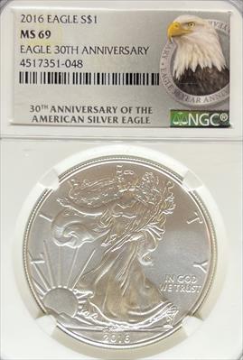 2016 Silver Eagle MS69 NGC 30th Anniversary