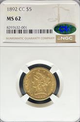 1892-CC $5 Liberty MS62 NGC CAC