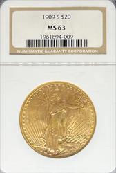 1909-S $20 St Gaudens MS63 NGC
