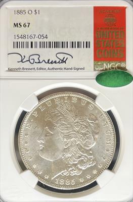 1885-O Morgan Dollar MS67 NGC CAC Bressett Signed