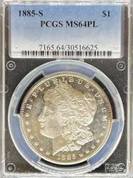 1885-S Morgan Dollar MS64PL PCGS