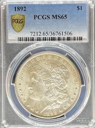 1892 Morgan Dollar MS65 PCGS