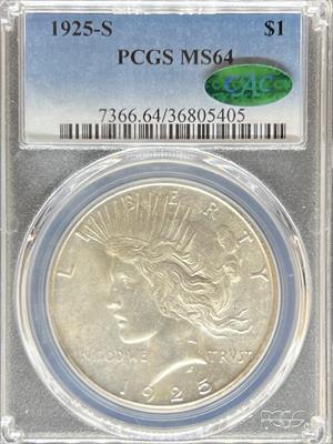 1925-S Peace Dollar MS64 PCGS CAC
