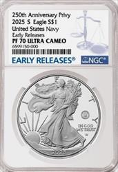 2025-S Navy Privy Silver Eagle PF70UCAM NGC Early Release