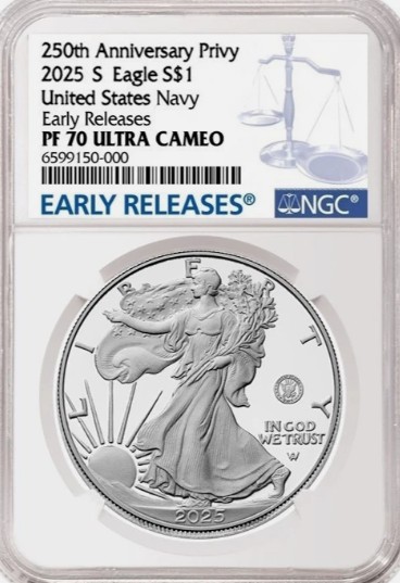 2025-S Navy Privy Silver Eagle PF70UCAM NGC Early Release