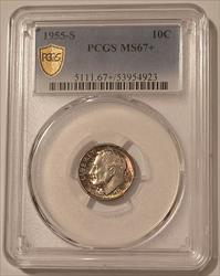 1955 S Roosevelt Dime MS67+ PCGS GSH Toning
