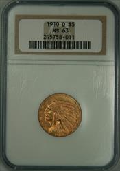 1910-D $5 Indian MS63 NGC