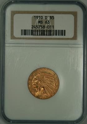 1910-D $5 Indian MS63 NGC