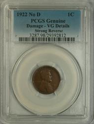 1922 No D Lincoln Cent VG Details PCGS
