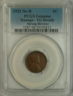 1922 No D Lincoln Cent VG Details PCGS