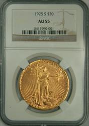 1925-S $20 St Gaudens AU55 NGC