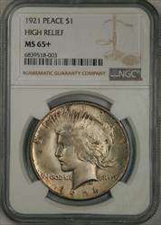 1921 Peace Dollar MS65+ NGC