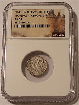 France Provence Raymond V-VII (1148-1249) Silver Denier AU53 NGC