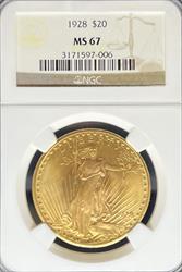 1928 $20 St Gaudens MS67 NGC