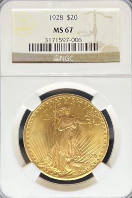 1928 $20 St Gaudens MS67 NGC