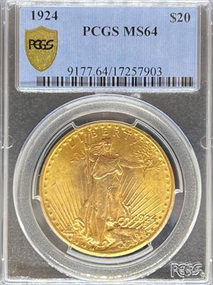 1924 $20 St Gaudens MS64 PCGS